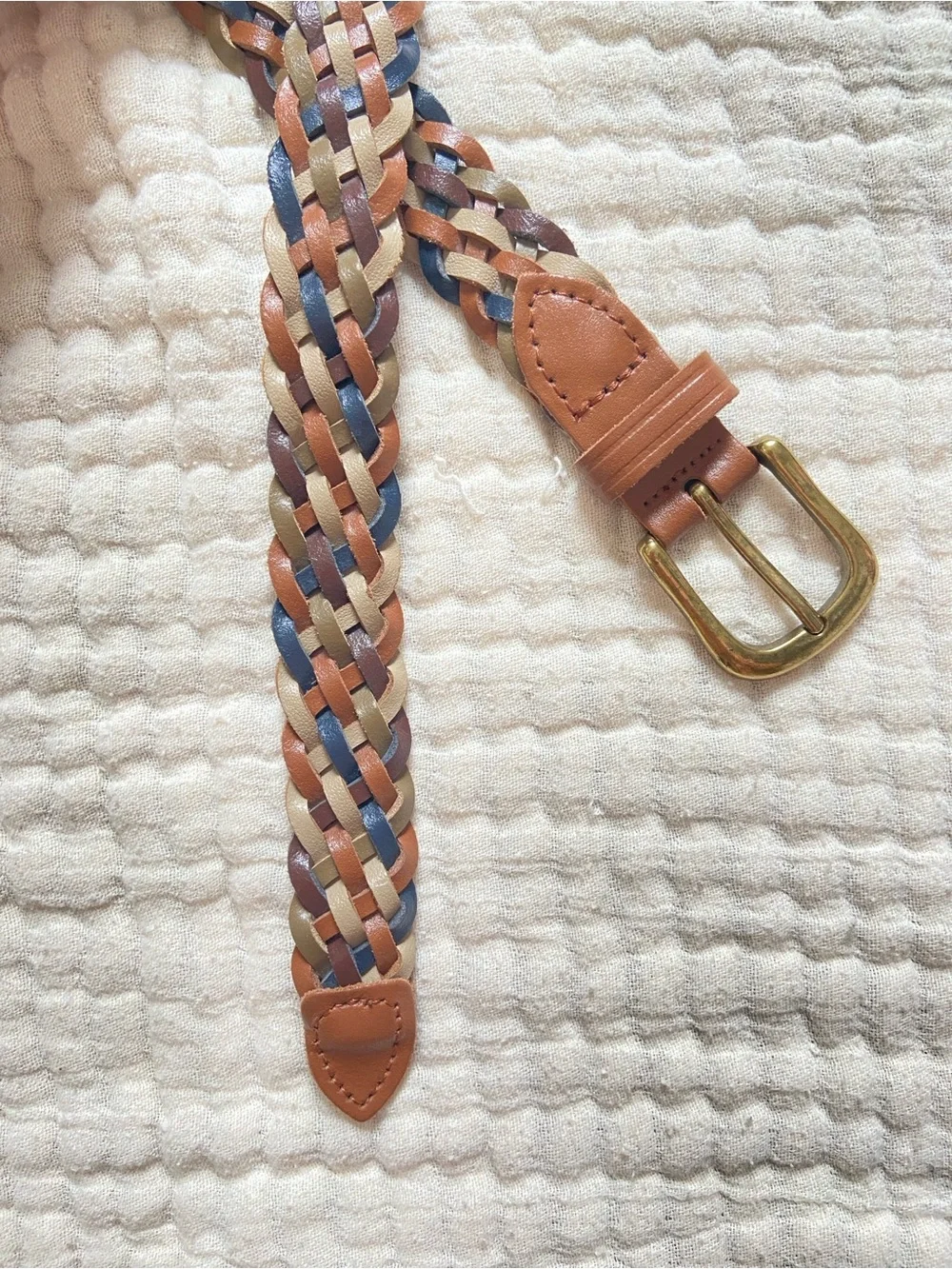 Vintage Braided Leather Waist Belt in Tan, Navy & Olive